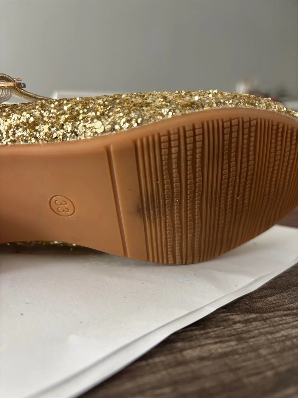 Girls' Gold Glitter Mary Jane Shoes Size Eur 33